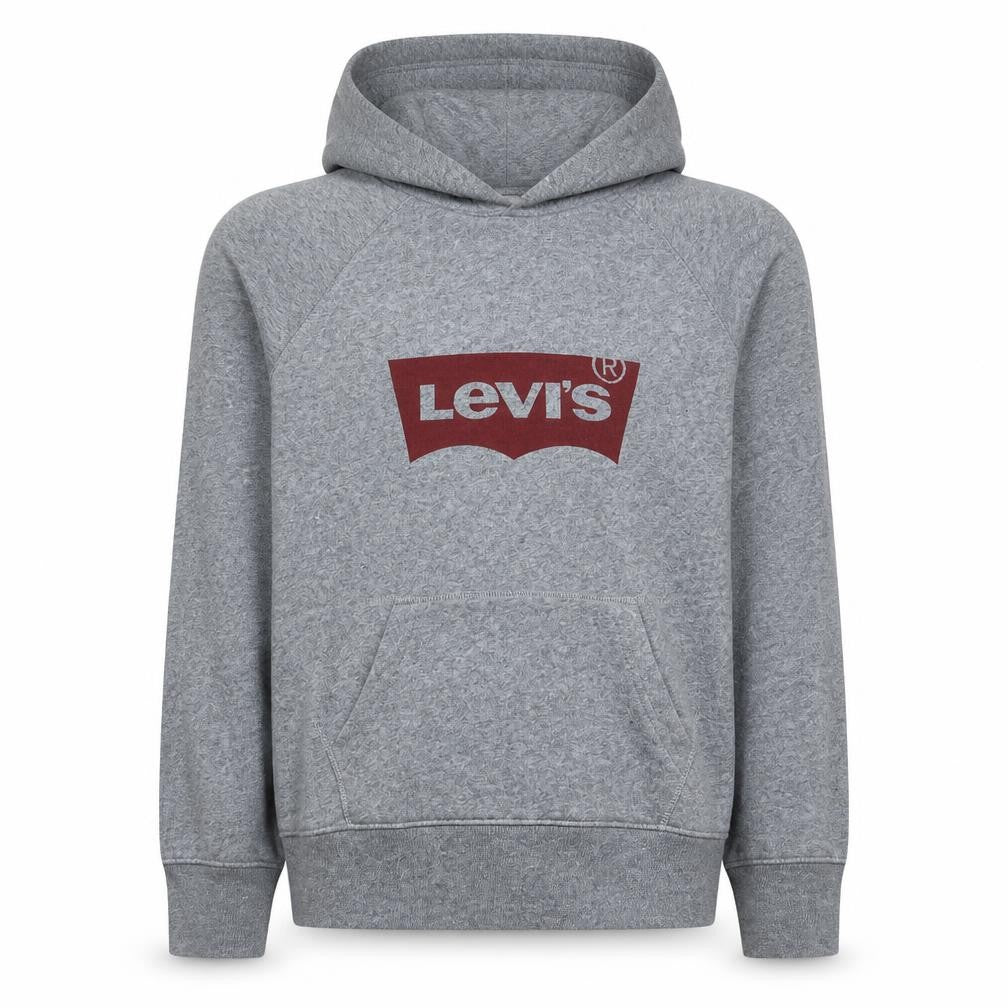 Front view of Levi's Men's Grey Pullover Hoodie XS Logo Graphic Fleece Sweatshirt
