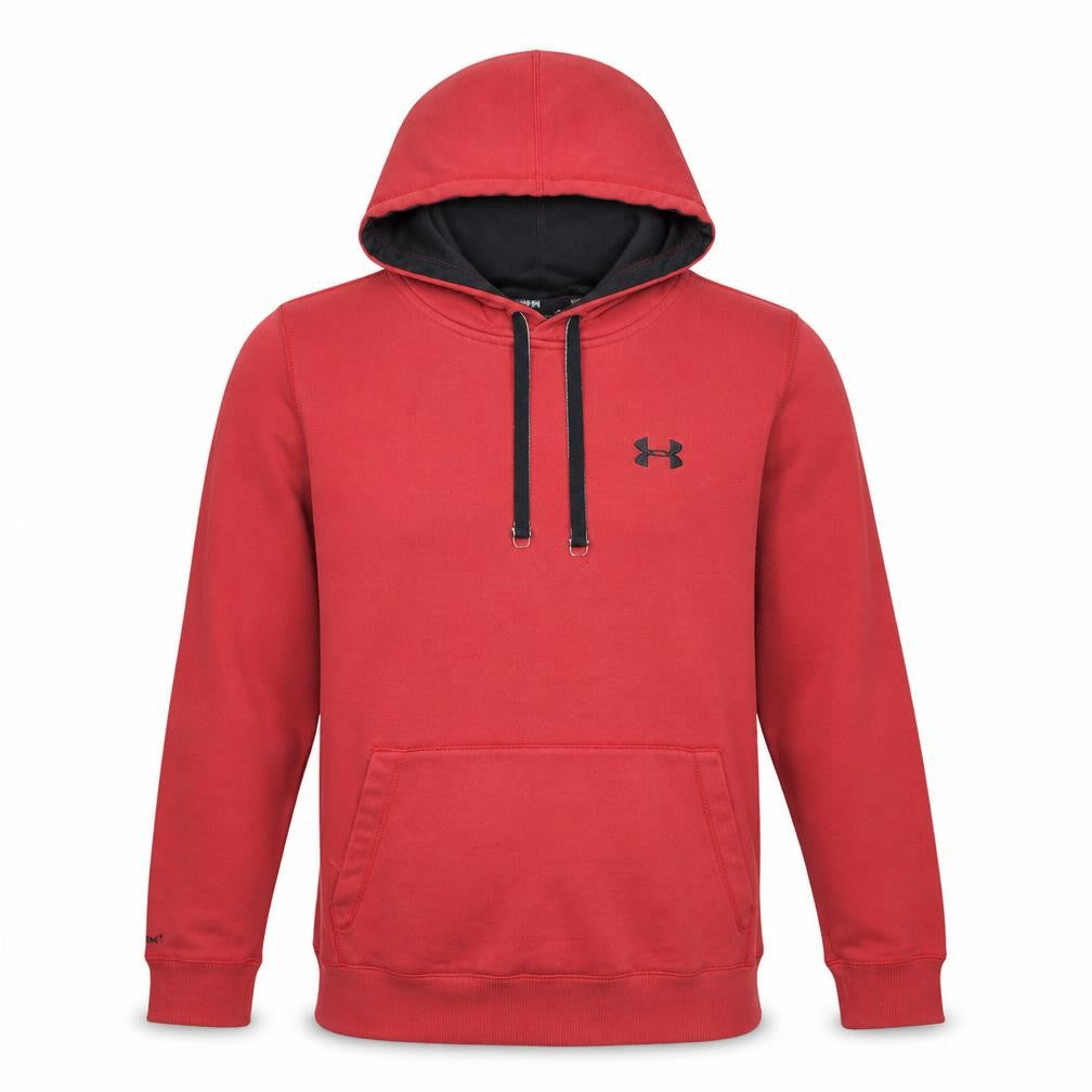 Front view of Under Armour Men's Red Pullover Hoodie Small Loose Fit Sportswear