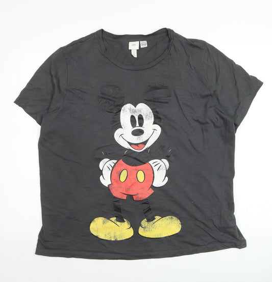 H&M Women Black Mickey Mouse Disney T-Shirt Cotton L