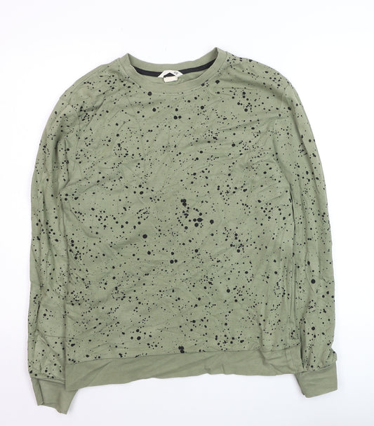 H&M Men Green Paint Splatter Pullover Jumper XS Cotton Blend