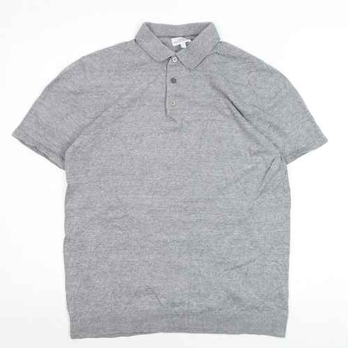 Next Men's Grey Short Sleeve Cotton Linen Polo Shirt Medium