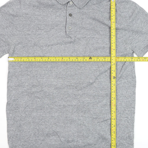 Next Men's Grey Short Sleeve Cotton Linen Polo Shirt Medium