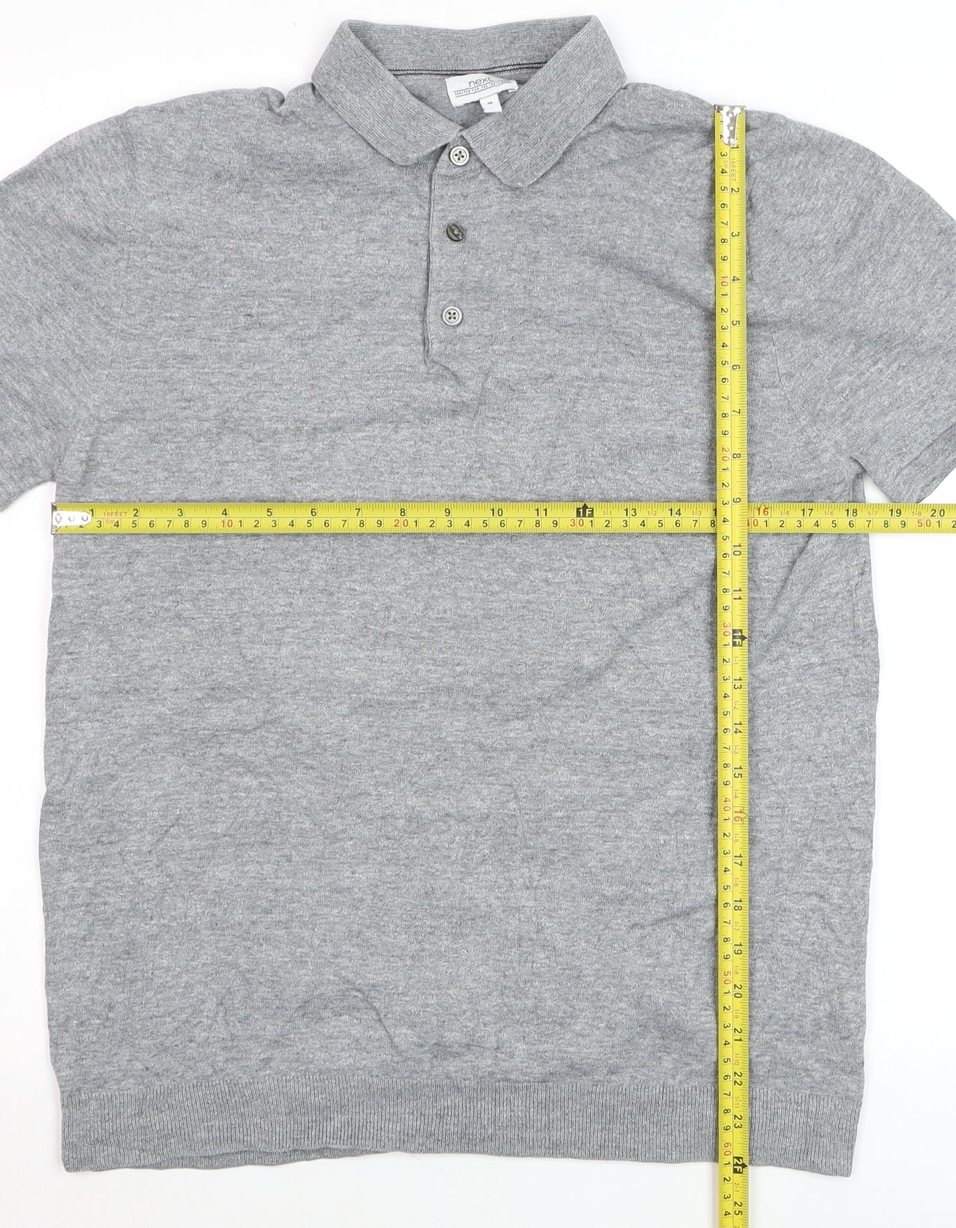 Next Men's Grey Short Sleeve Cotton Linen Polo Shirt Medium