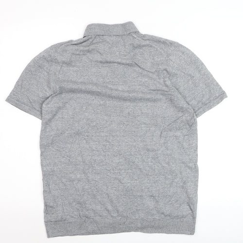 Next Men's Grey Short Sleeve Cotton Linen Polo Shirt Medium