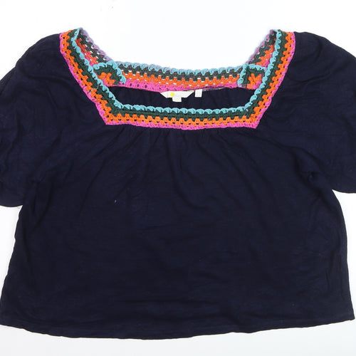 Bardot Women's Blue Crochet Trim Bohemian Cotton Blouse UK 16