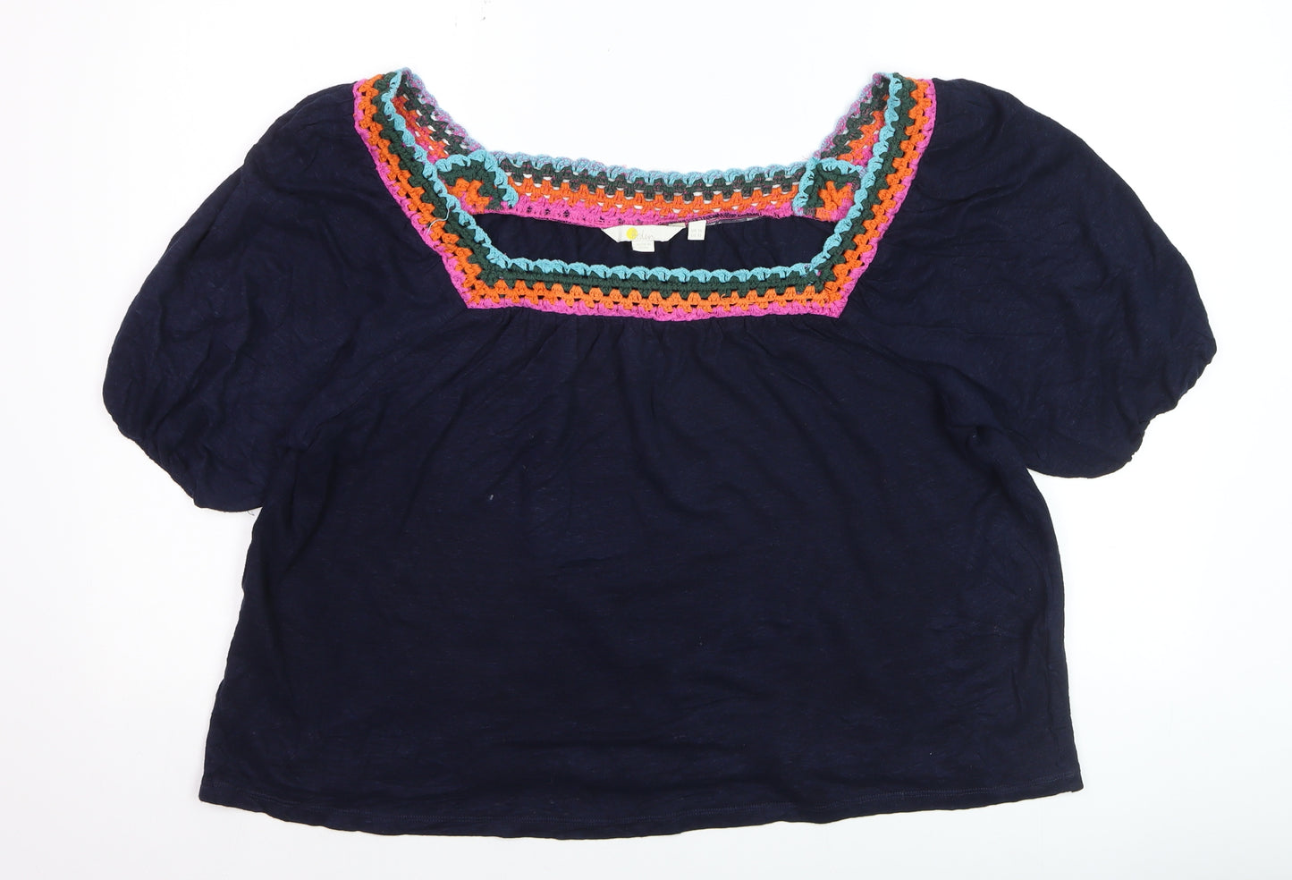 Bardot Women's Blue Crochet Trim Bohemian Cotton Blouse UK 16
