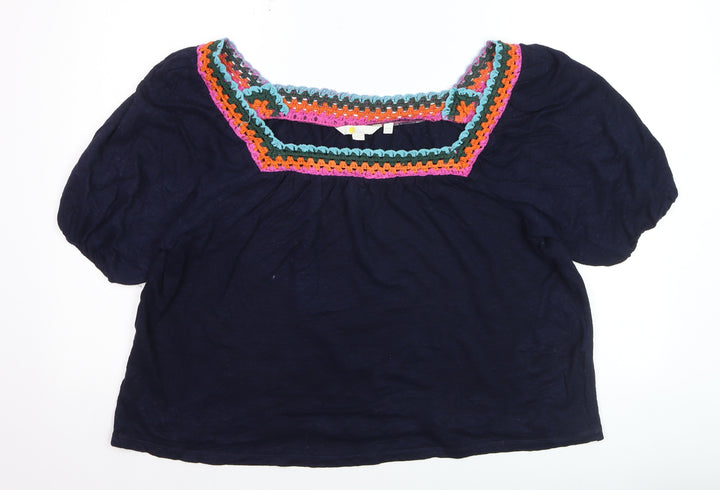 Bardot Women's Blue Crochet Trim Bohemian Cotton Blouse UK 16