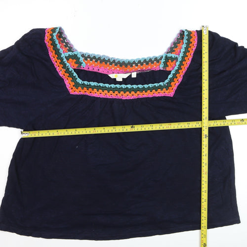 Bardot Women's Blue Crochet Trim Bohemian Cotton Blouse UK 16
