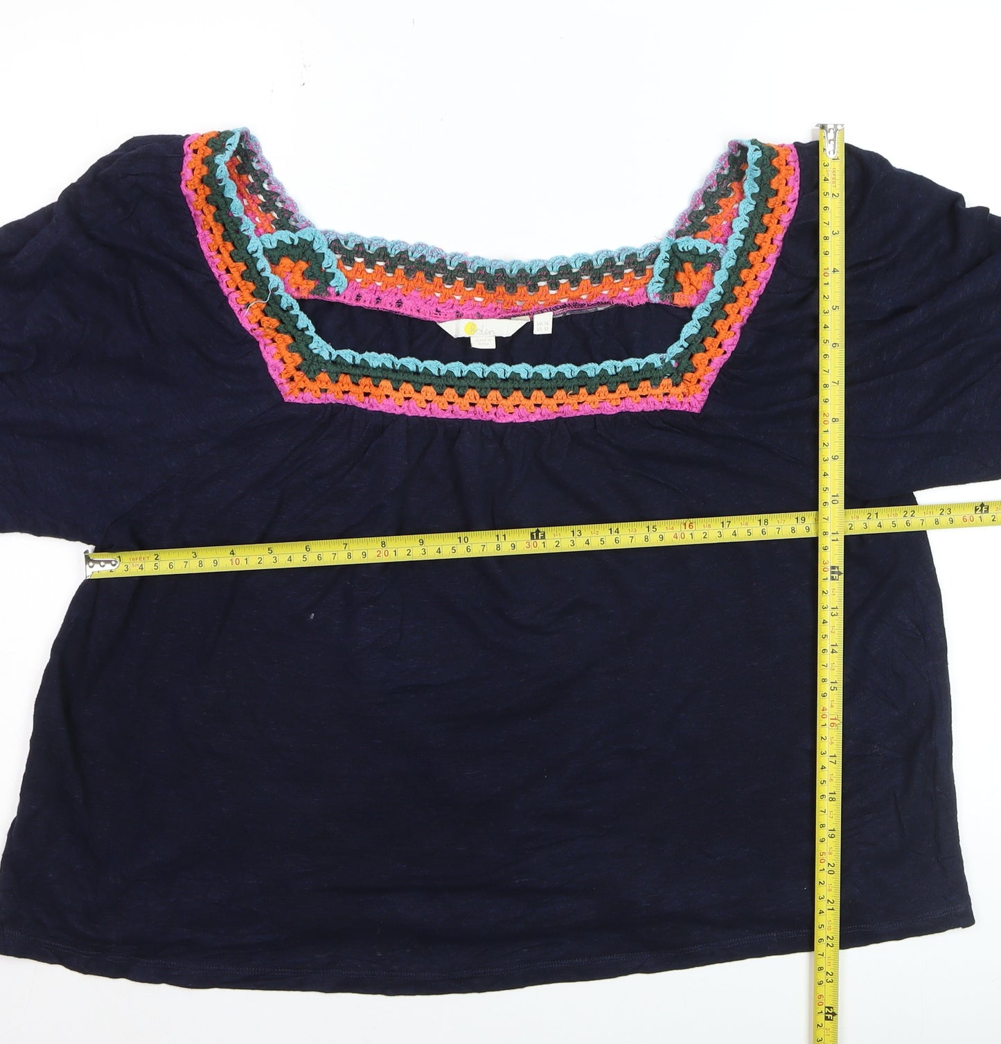 Bardot Women's Blue Crochet Trim Bohemian Cotton Blouse UK 16