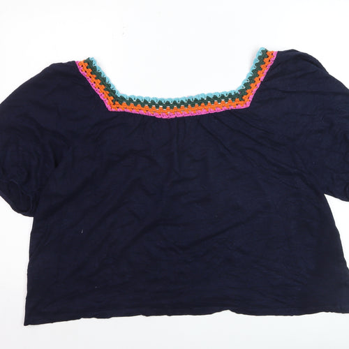 Bardot Women's Blue Crochet Trim Bohemian Cotton Blouse UK 16