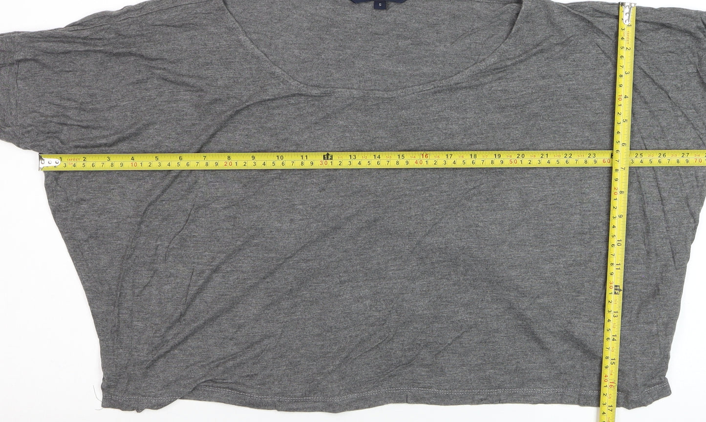 French Connection Women's Grey Relaxed 3/4 Sleeve Viscose T-Shirt Size S