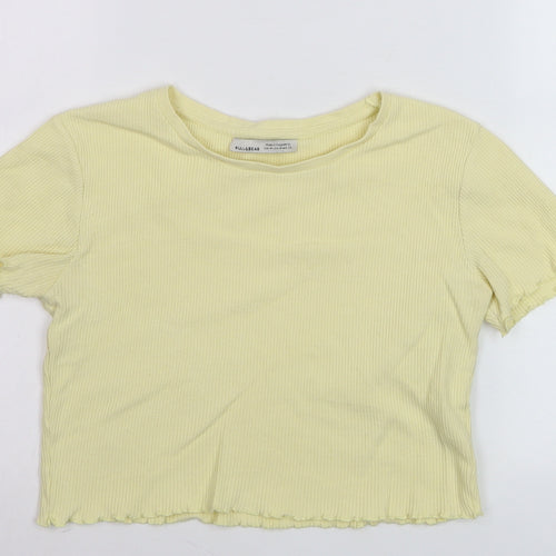 Pull & Bear Women’s Yellow Cropped Ribbed T-Shirt Size 12