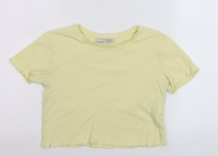 Pull & Bear Women’s Yellow Cropped Ribbed T-Shirt Size 12