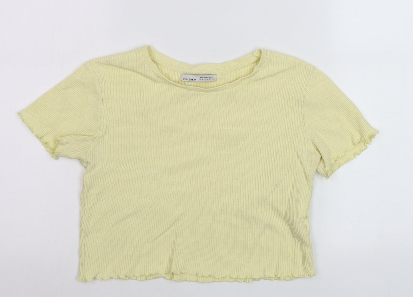 Pull & Bear Women’s Yellow Cropped Ribbed T-Shirt Size 12