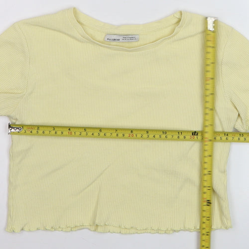 Pull & Bear Women’s Yellow Cropped Ribbed T-Shirt Size 12