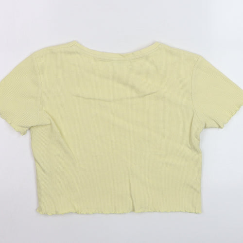 Pull & Bear Women’s Yellow Cropped Ribbed T-Shirt Size 12