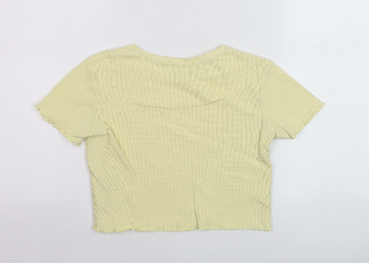 Pull & Bear Women’s Yellow Cropped Ribbed T-Shirt Size 12