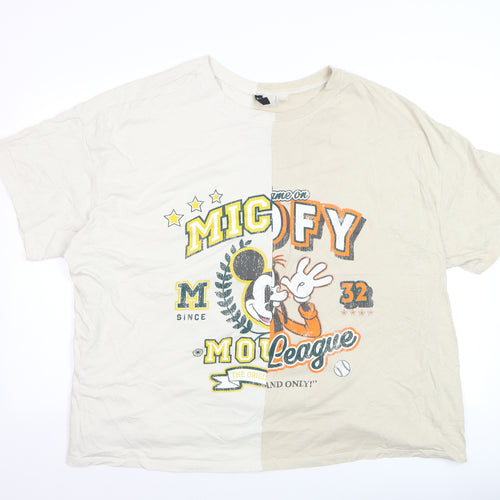 H&M Women Beige Mickey Mouse Graphic T-Shirt 4XL Relaxed Fit