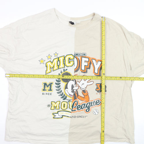 H&M Women Beige Mickey Mouse Graphic T-Shirt 4XL Relaxed Fit