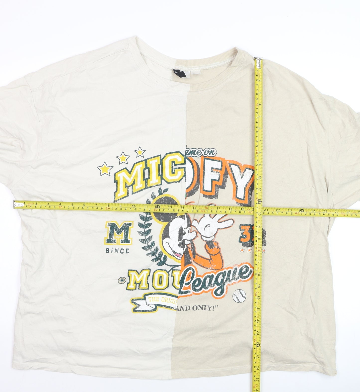 H&M Women Beige Mickey Mouse Graphic T-Shirt 4XL Relaxed Fit
