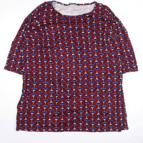 Marina Kaneva Womens Red Floral Tunic Blouse Size 18 Plus 3/4 Sleeve
