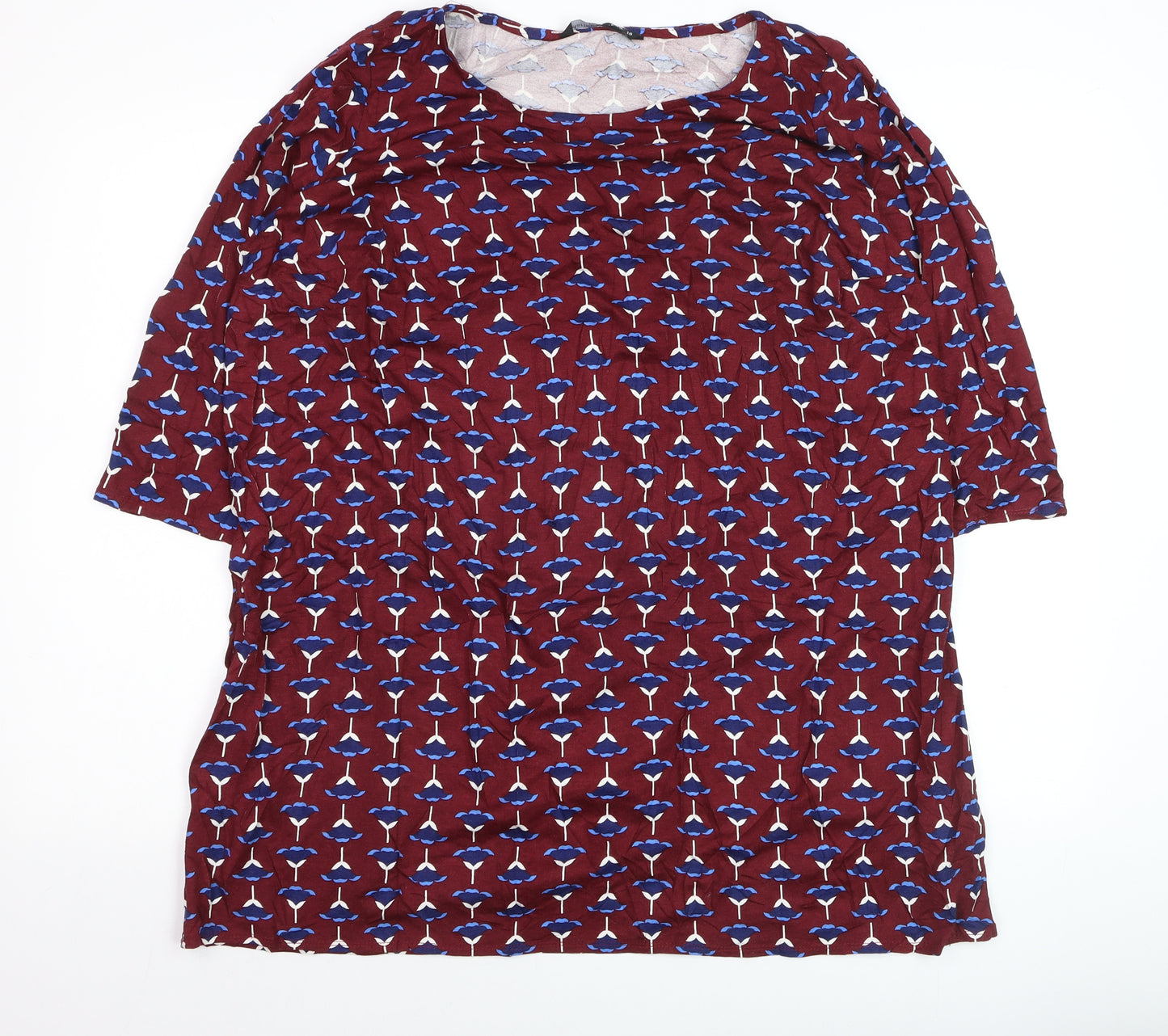 Marina Kaneva Womens Red Floral Tunic Blouse Size 18 Plus 3/4 Sleeve