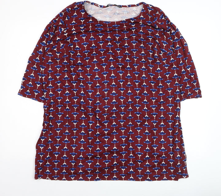 Marina Kaneva Womens Red Floral Tunic Blouse Size 18 Plus 3/4 Sleeve