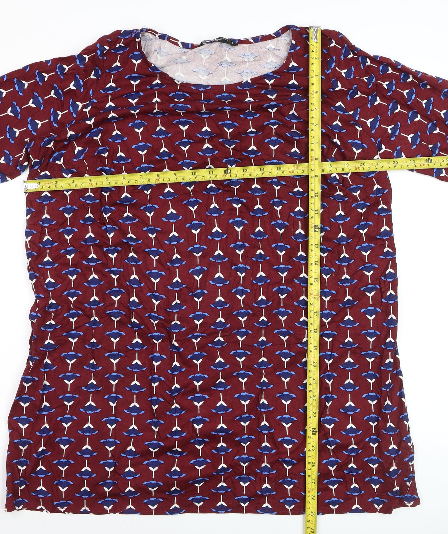 Marina Kaneva Womens Red Floral Tunic Blouse Size 18 Plus 3/4 Sleeve