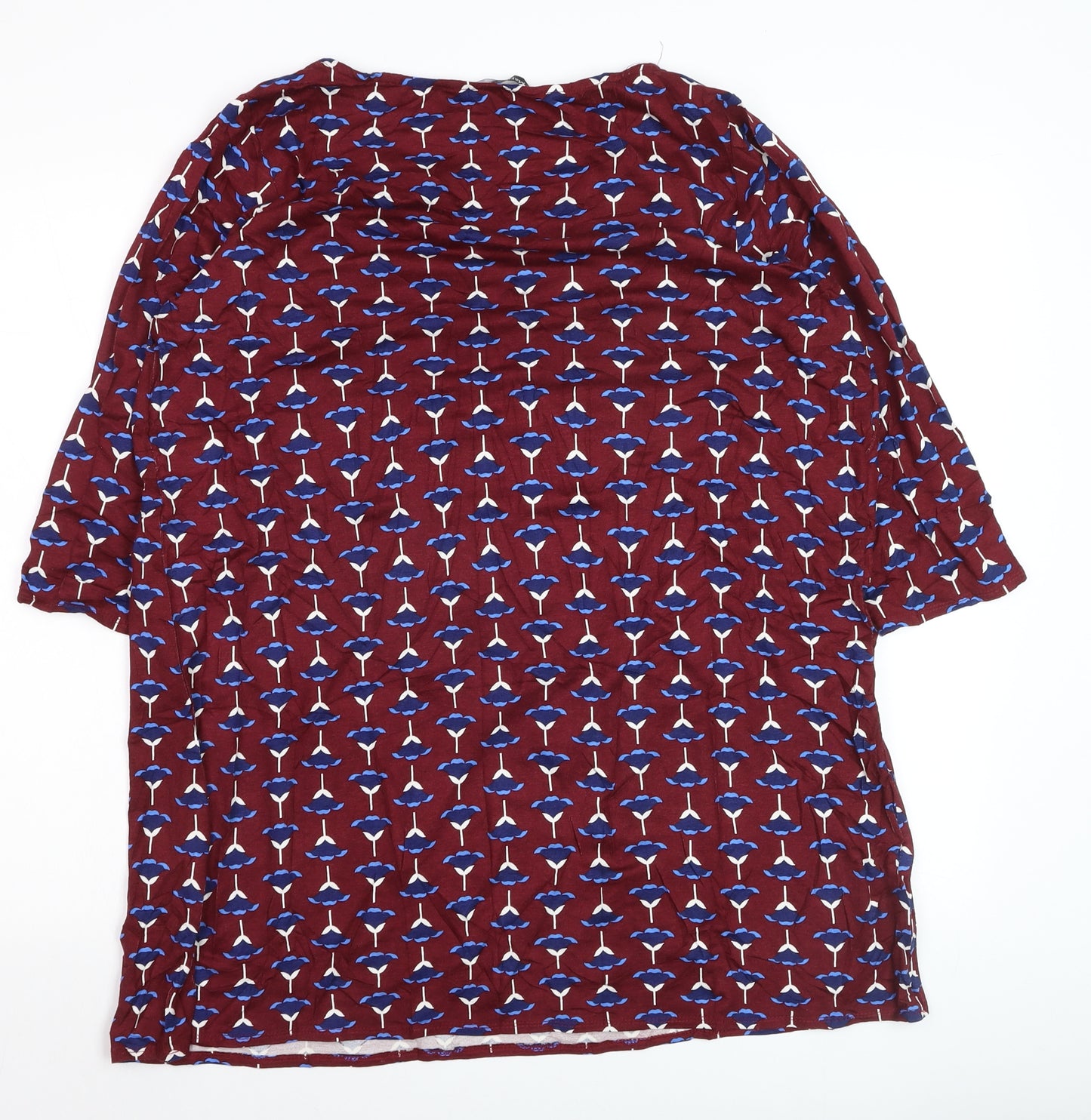 Marina Kaneva Womens Red Floral Tunic Blouse Size 18 Plus 3/4 Sleeve