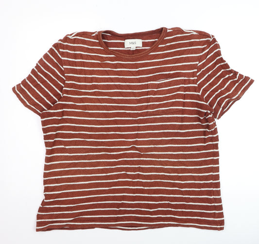 Marks and Spencer Womens Brown Striped Cotton T-Shirt Size L