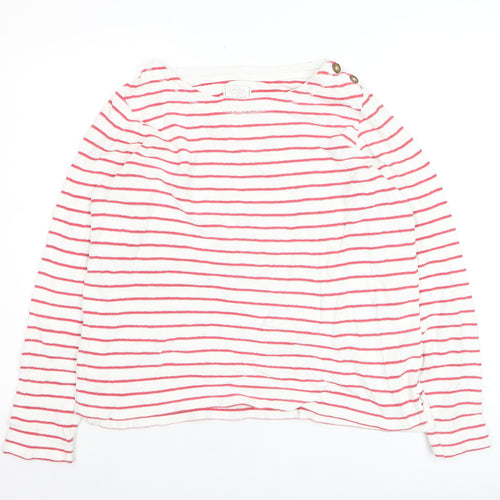 FatFace Women’s White Red Striped Boat Neck Long Sleeve Cotton T-Shirt Size 8