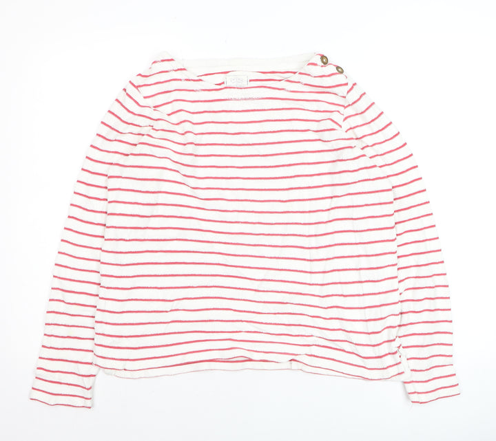 FatFace Women’s White Red Striped Boat Neck Long Sleeve Cotton T-Shirt Size 8