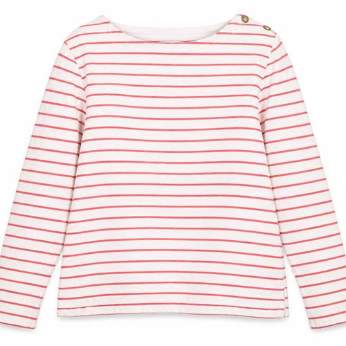 FatFace Women’s White Red Striped Boat Neck Long Sleeve Cotton T-Shirt Size 8