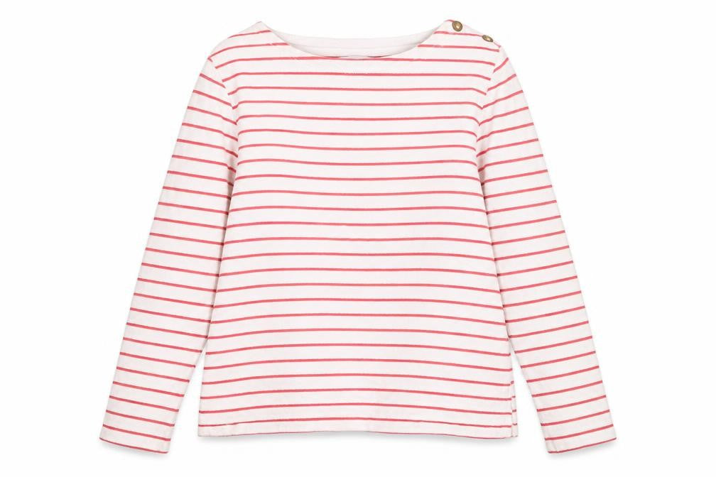 FatFace Women’s White Red Striped Boat Neck Long Sleeve Cotton T-Shirt Size 8