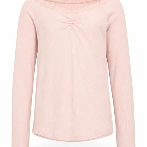 Abercrombie Kids Girls Light Pink Long Sleeve Lace Trim Ribbed Top Size 11-12