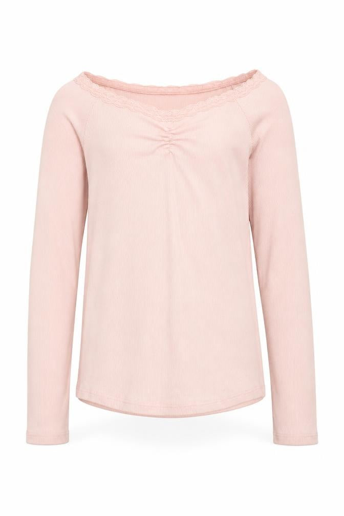 Abercrombie Kids Girls Light Pink Long Sleeve Lace Trim Ribbed Top Size 11-12