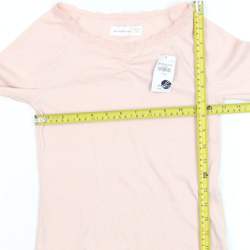 Abercrombie Kids Girls Light Pink Long Sleeve Lace Trim Ribbed Top Size 11-12