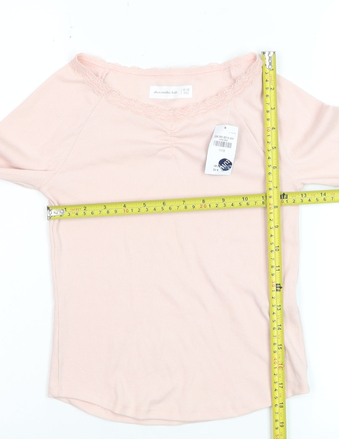 Abercrombie Kids Girls Light Pink Long Sleeve Lace Trim Ribbed Top Size 11-12
