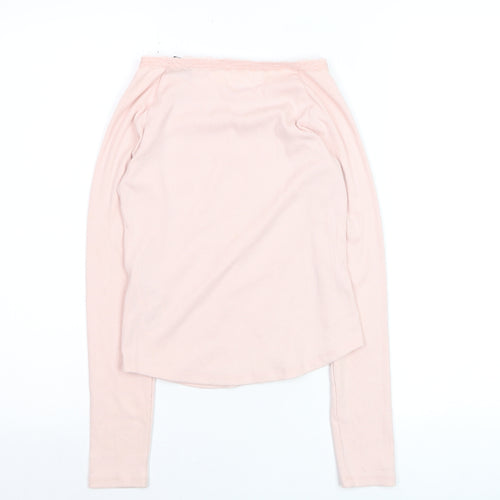 Abercrombie Kids Girls Light Pink Long Sleeve Lace Trim Ribbed Top Size 11-12