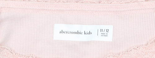 Abercrombie Kids Girls Light Pink Long Sleeve Lace Trim Ribbed Top Size 11-12