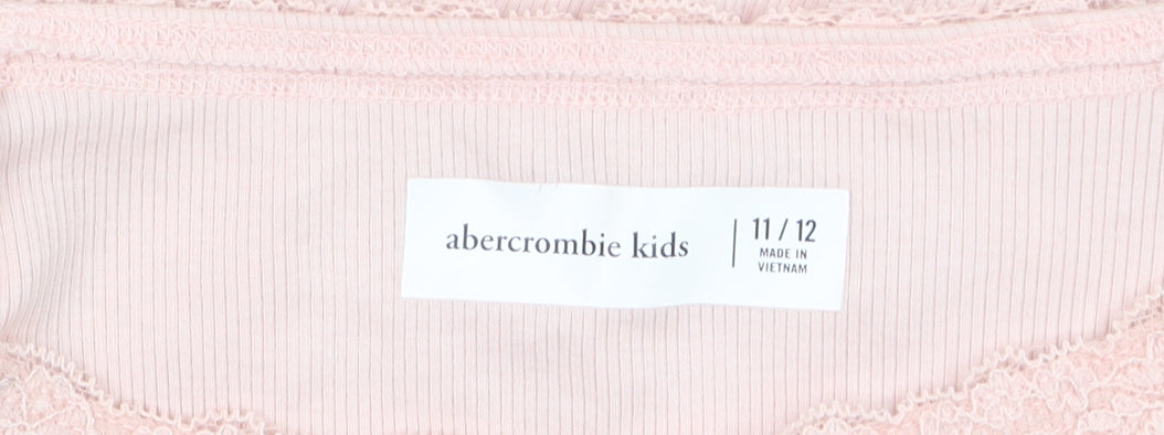 Abercrombie Kids Girls Light Pink Long Sleeve Lace Trim Ribbed Top Size 11-12