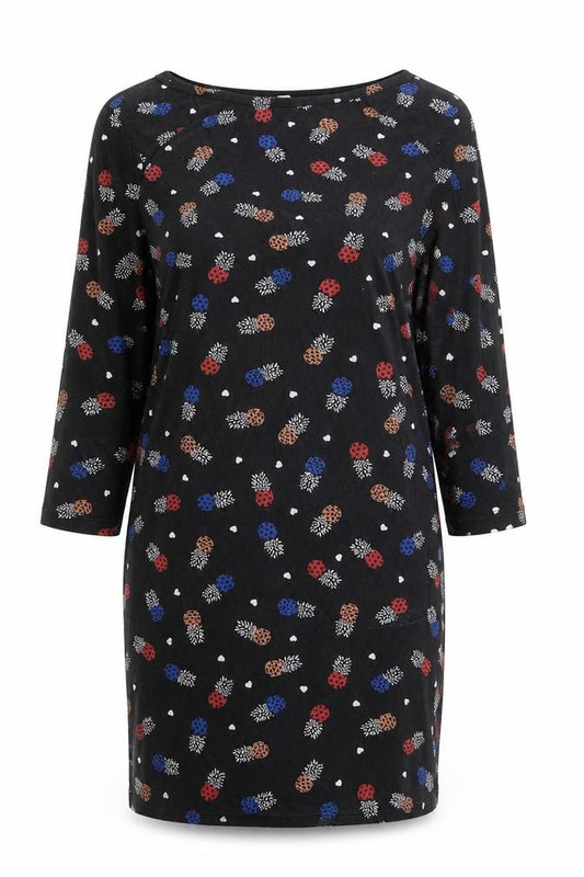 Front view of By Henry Holland women’s black floral shift dress, size UK 12