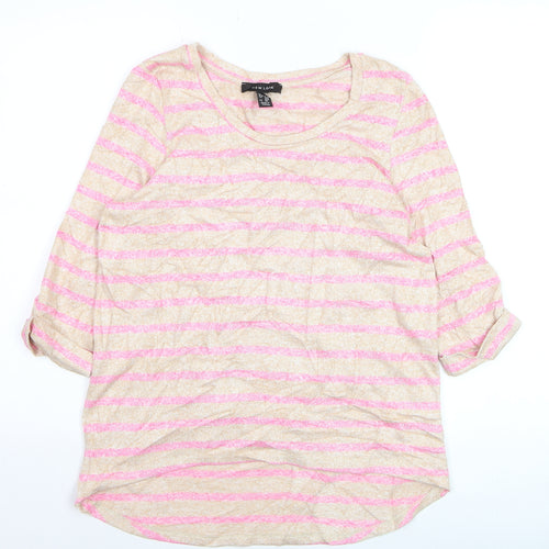 New Look Women Beige Pink Striped Pullover Jumper Size 12