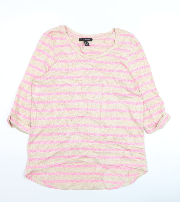 New Look Women Beige Pink Striped Pullover Jumper Size 12