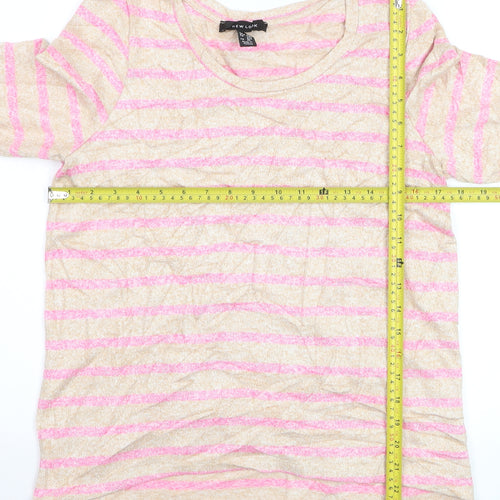 New Look Women Beige Pink Striped Pullover Jumper Size 12