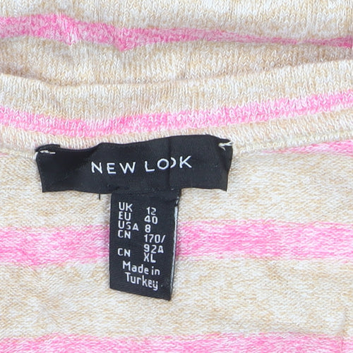 New Look Women Beige Pink Striped Pullover Jumper Size 12