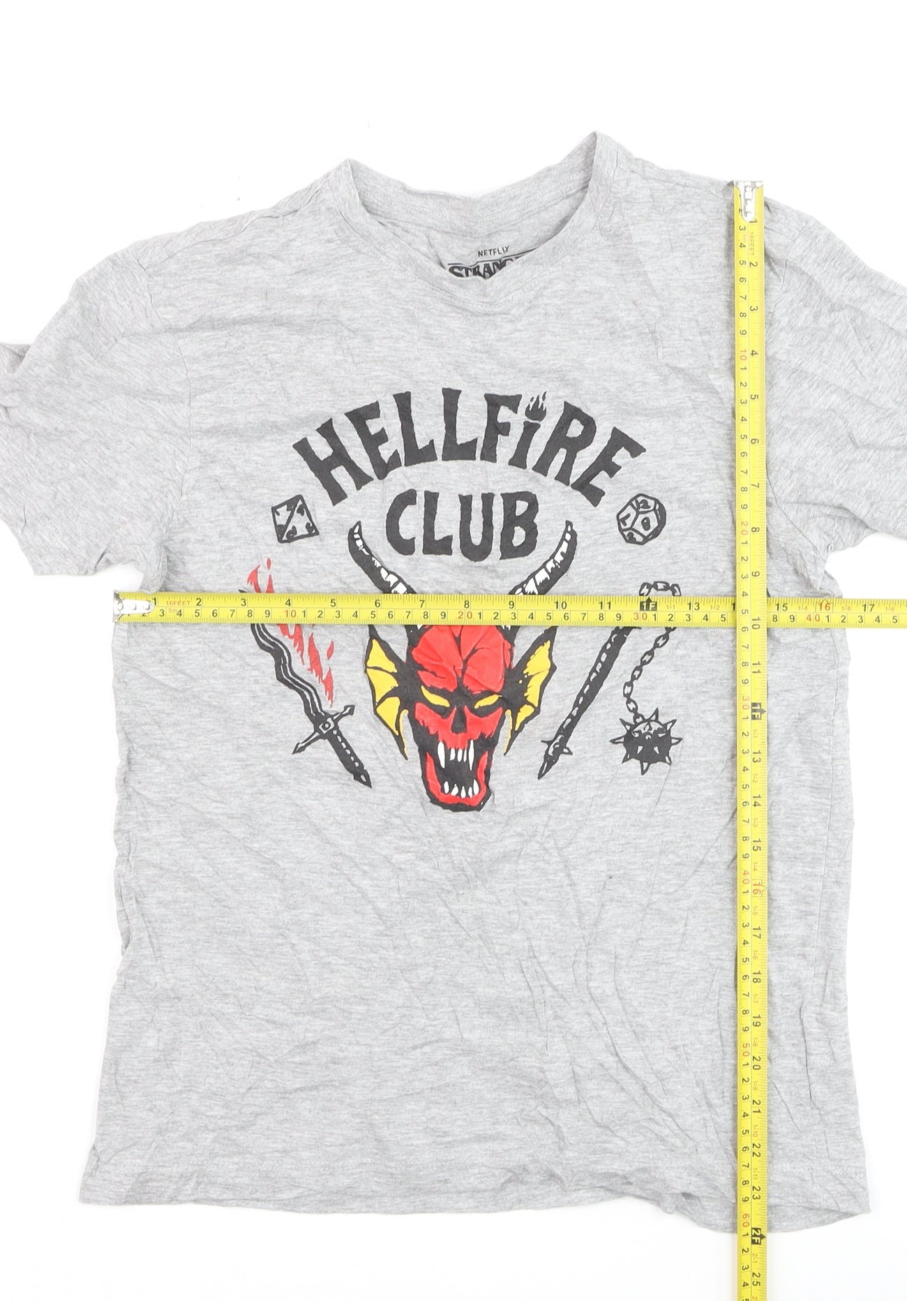 Primark Stranger Things Hellfire Club Grey T-Shirt Men's XS