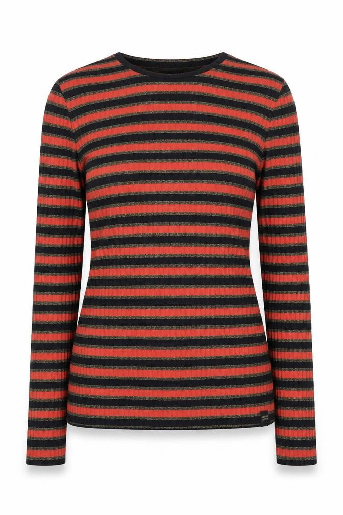 Front view of Maison Scotch Women's Multicoloured Striped Long Sleeve Knit Top XS