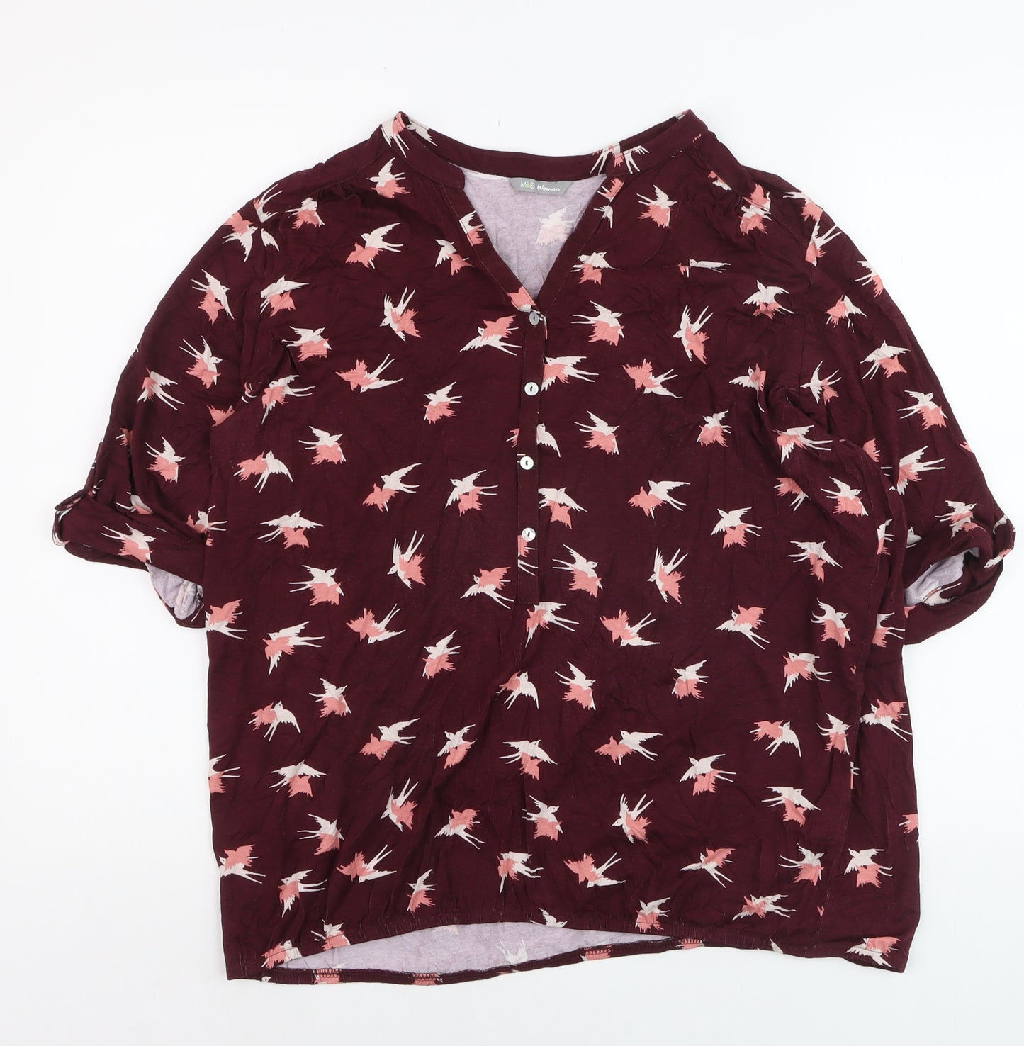 Marks and Spencer Women’s Red Bird Print Viscose Tunic Blouse UK 16