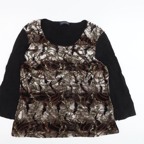 Saloos Womens Brown Tunic Blouse Long Sleeve Stretch Top Size M